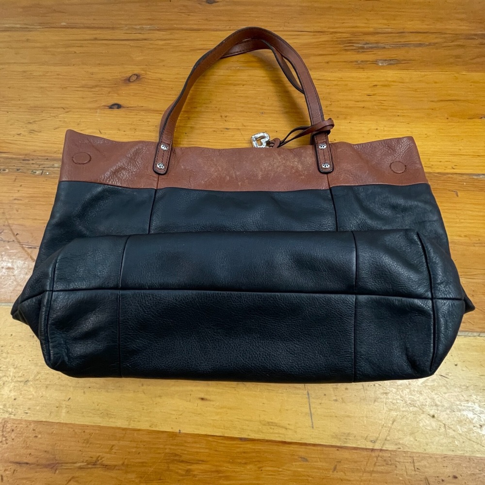 Brighton Pebbled Leather Shoulder Bag Black Brown Leopard Lining‎ Handbag Supple - Picture 10 of 13